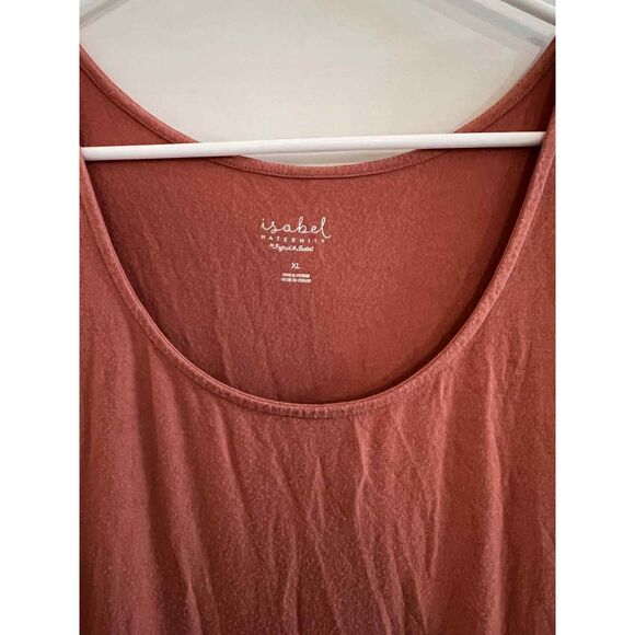 Isabel Maternity Tiered Maxi Dress Orange Red Fall Short Sleeve - Picture 4 of 6